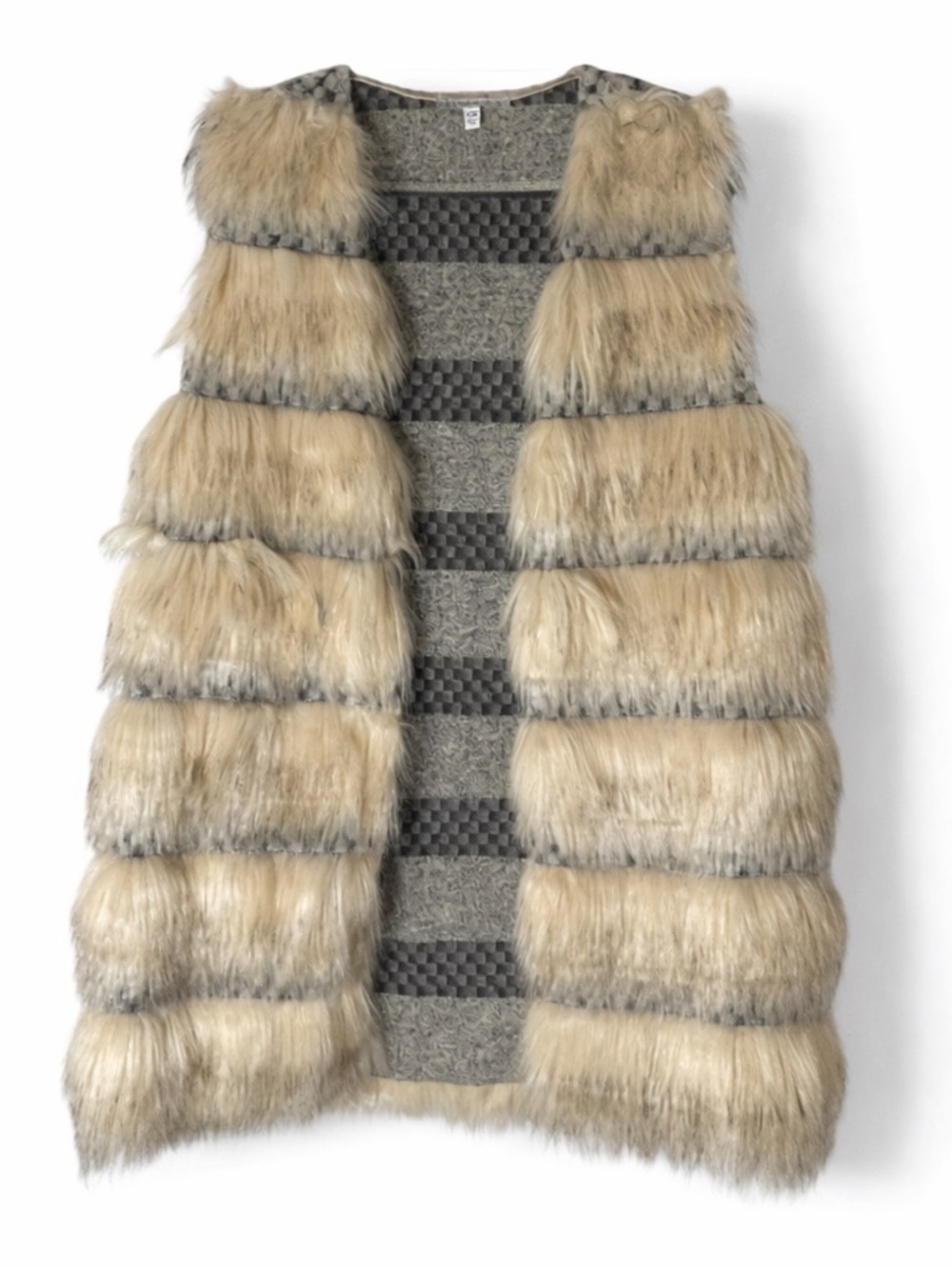 See and Be Seen Faux Fur Vest S/M Beige Tan Layered Plush Boho Chic Festival